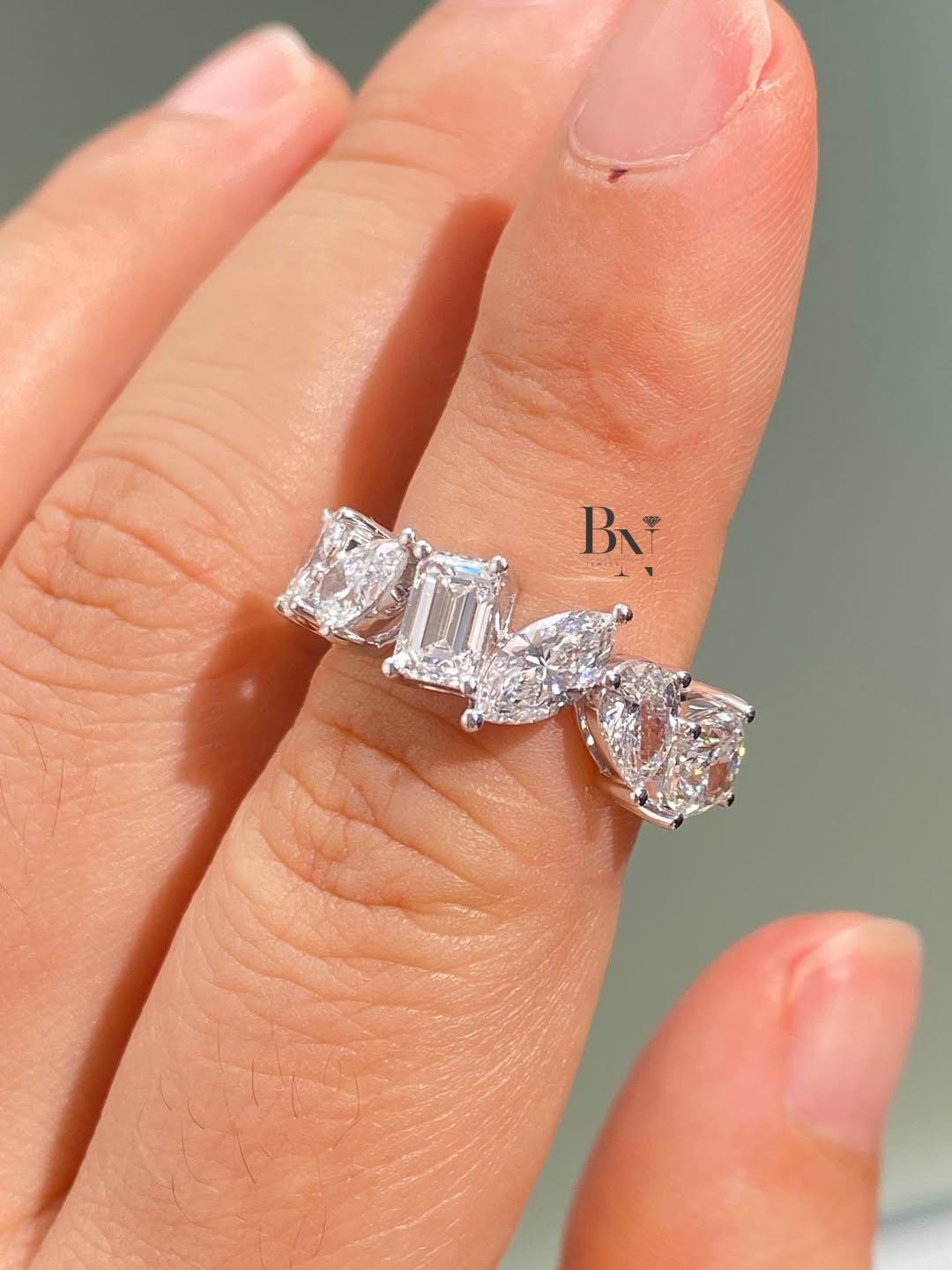 1.50ctw Lab Grown Diamond Wedding Band | Mixed Cut Two Tone Statement Ring