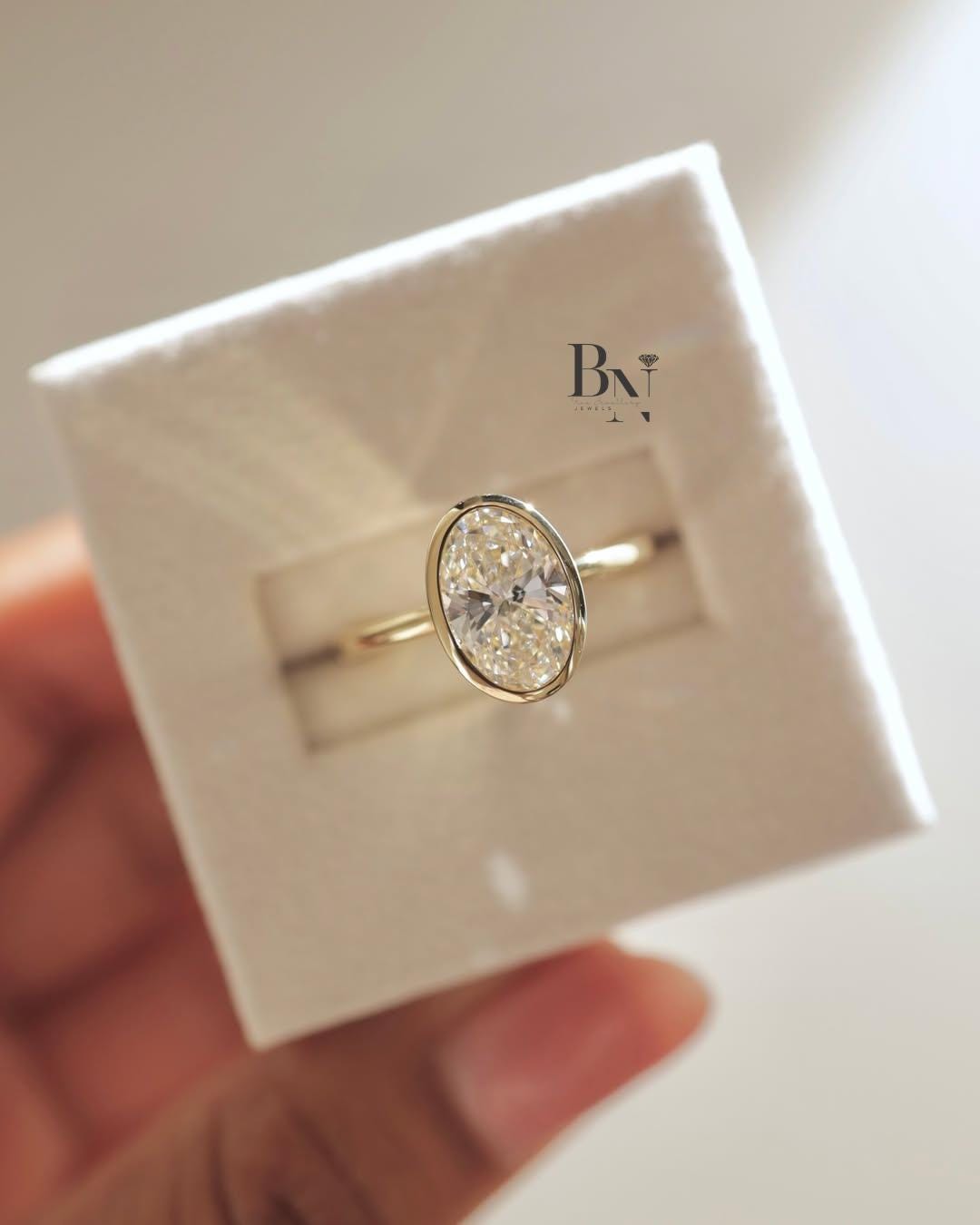 2ct Oval Lab Grown Diamond Engagement Ring | Bezel Set Minimalist Solitaire 14K Yellow Gold
