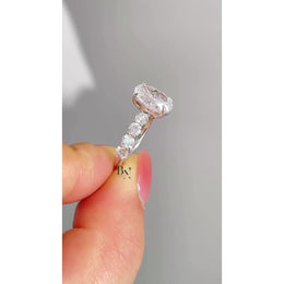 1ct Oval Lab Grown Diamond Engagement Ring | Graduated Cluster 14K White Gold