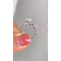 1ct Oval Lab Grown Diamond Engagement Ring | Graduated Cluster 14K White Gold