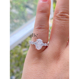 1ct Oval Lab Grown Diamond Engagement Ring | Graduated Cluster 14K White Gold