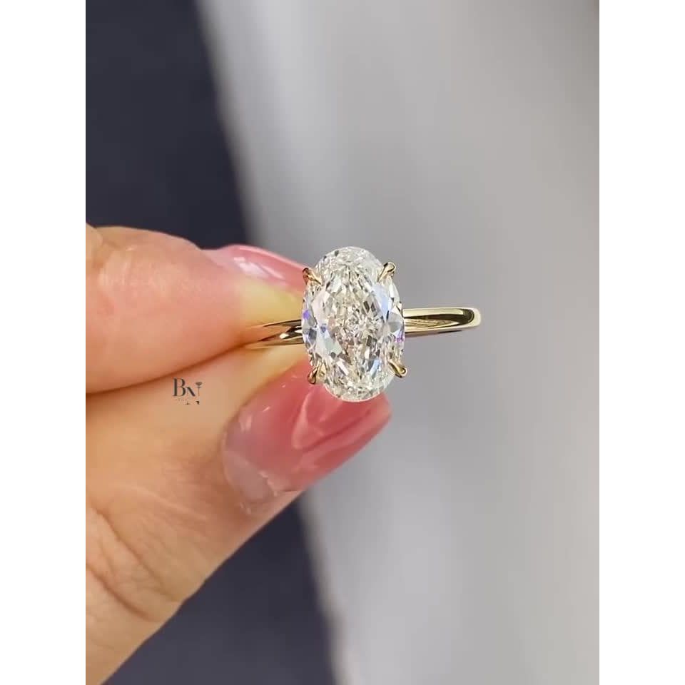 3ct Oval Lab Grown Diamond Engagement Ring | IGI Certified Hidden Halo 14K Gold