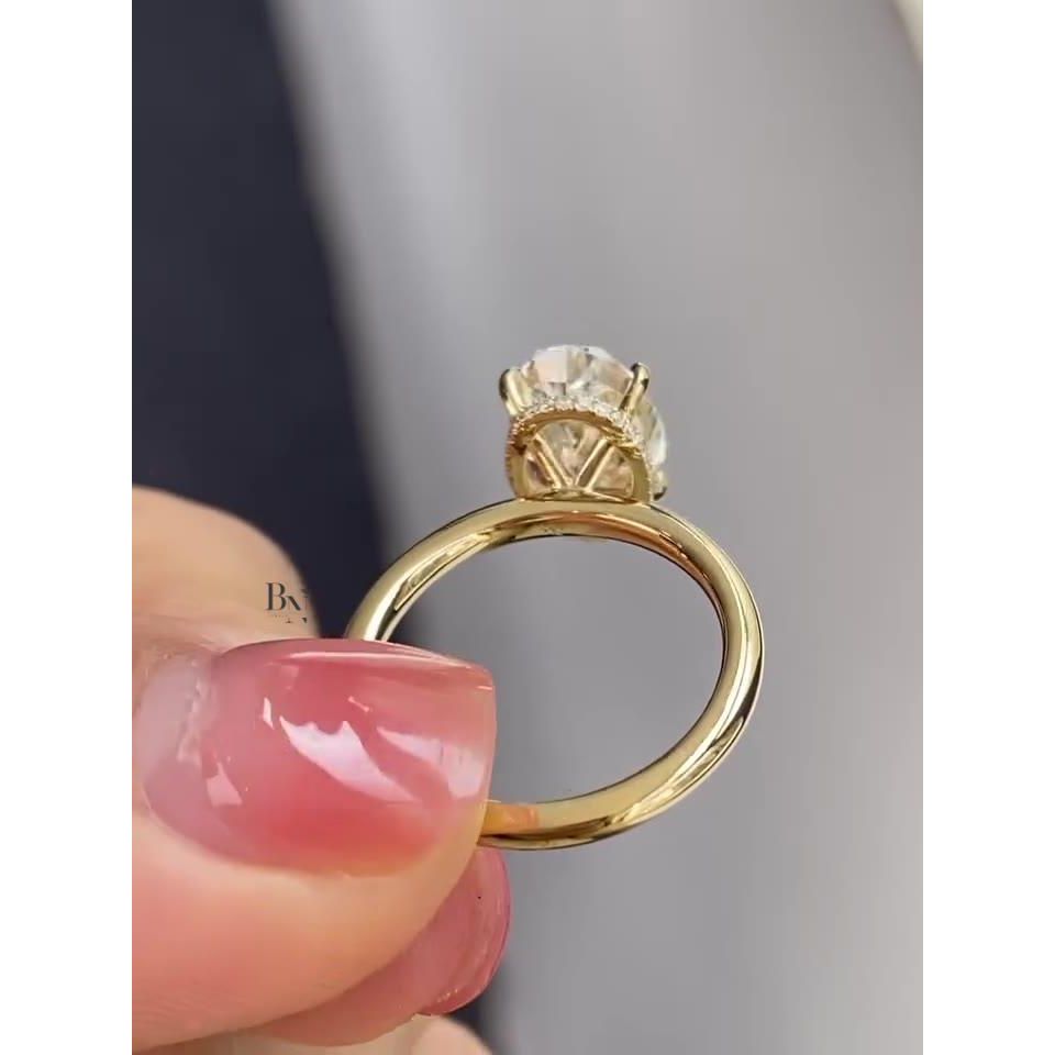 3.00 CT Oval IGI Certified Lab Diamond Ring, Hidden Halo Engagement Ring, 14k Yellow Gold Solitaire, Wedding Ring, Gift For Women, Dainty