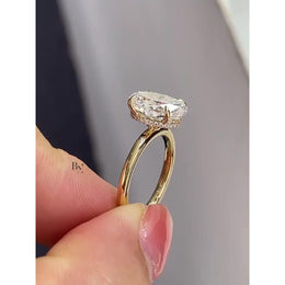 3ct Oval Lab Grown Diamond Engagement Ring | IGI Certified Hidden Halo 14K Gold