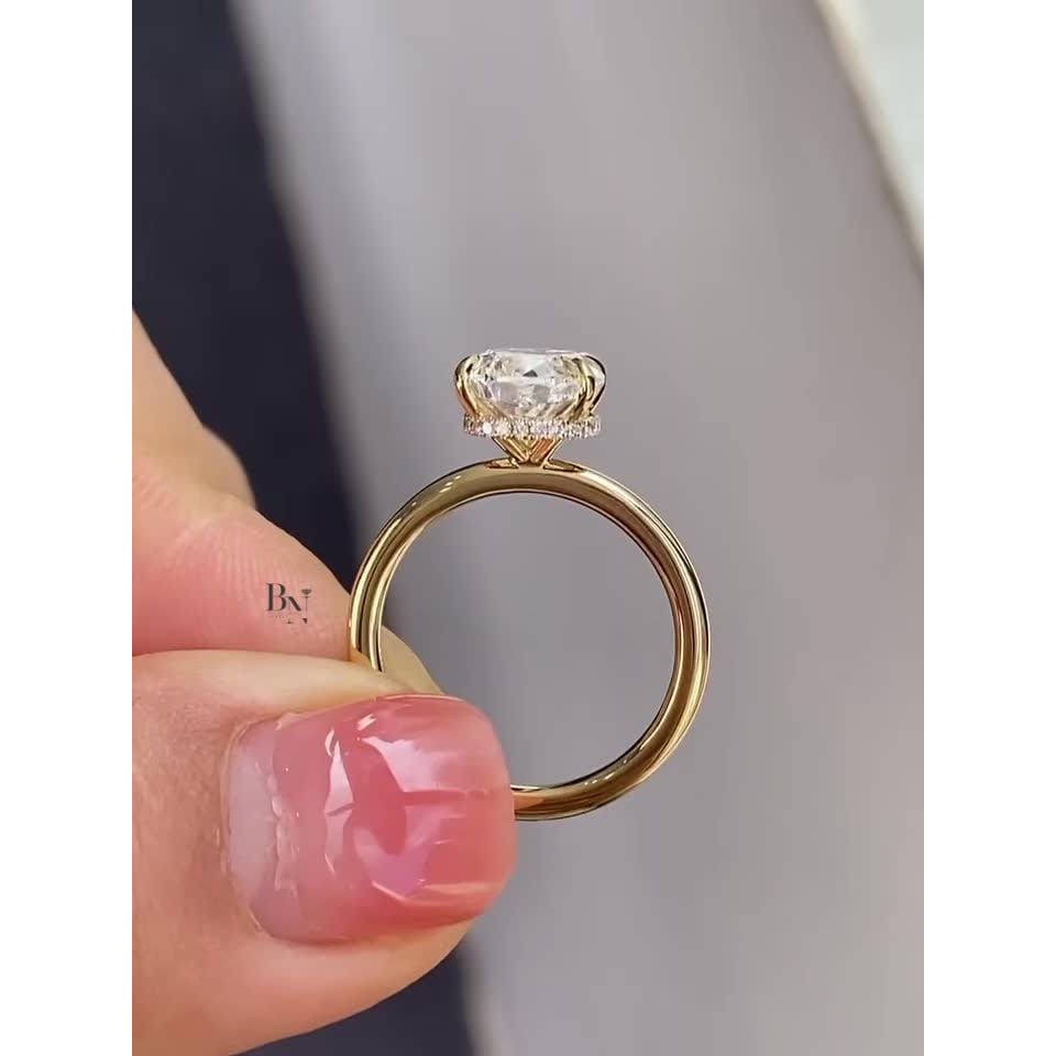 3.00 CT Oval IGI Certified Lab Diamond Ring, Hidden Halo Engagement Ring, 14k Yellow Gold Solitaire, Wedding Ring, Gift For Women, Dainty