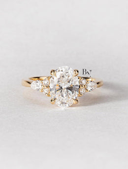 2ct Oval Lab Grown Diamond Engagement Ring | Cluster Pear Side Stones Nature Inspired 14K Gold