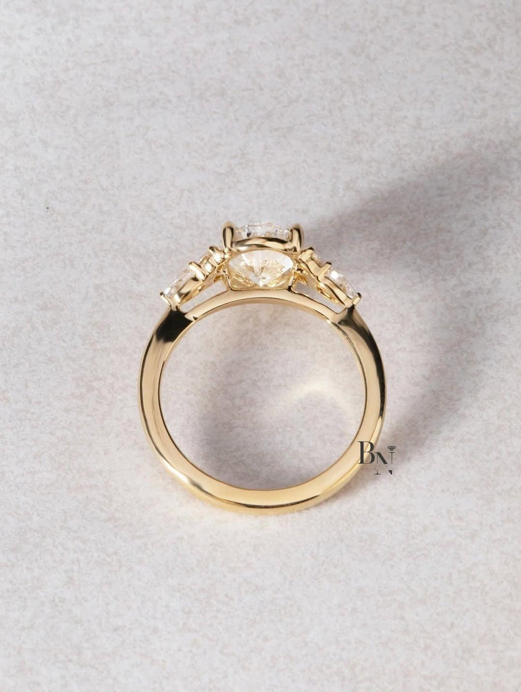 2 Carat Oval Lab Diamond Engagement Ring | Unique Cluster Ring with Pear Side Stones | Ethical Nature Inspired Proposal Gift