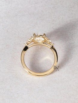 2ct Oval Lab Grown Diamond Engagement Ring | Cluster Pear Side Stones Nature Inspired 14K Gold