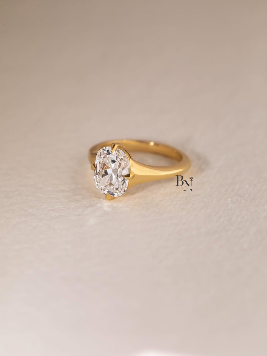 2ct Old Mine Cushion Lab Grown Diamond Engagement Ring | Vintage Solitaire 14K Gold