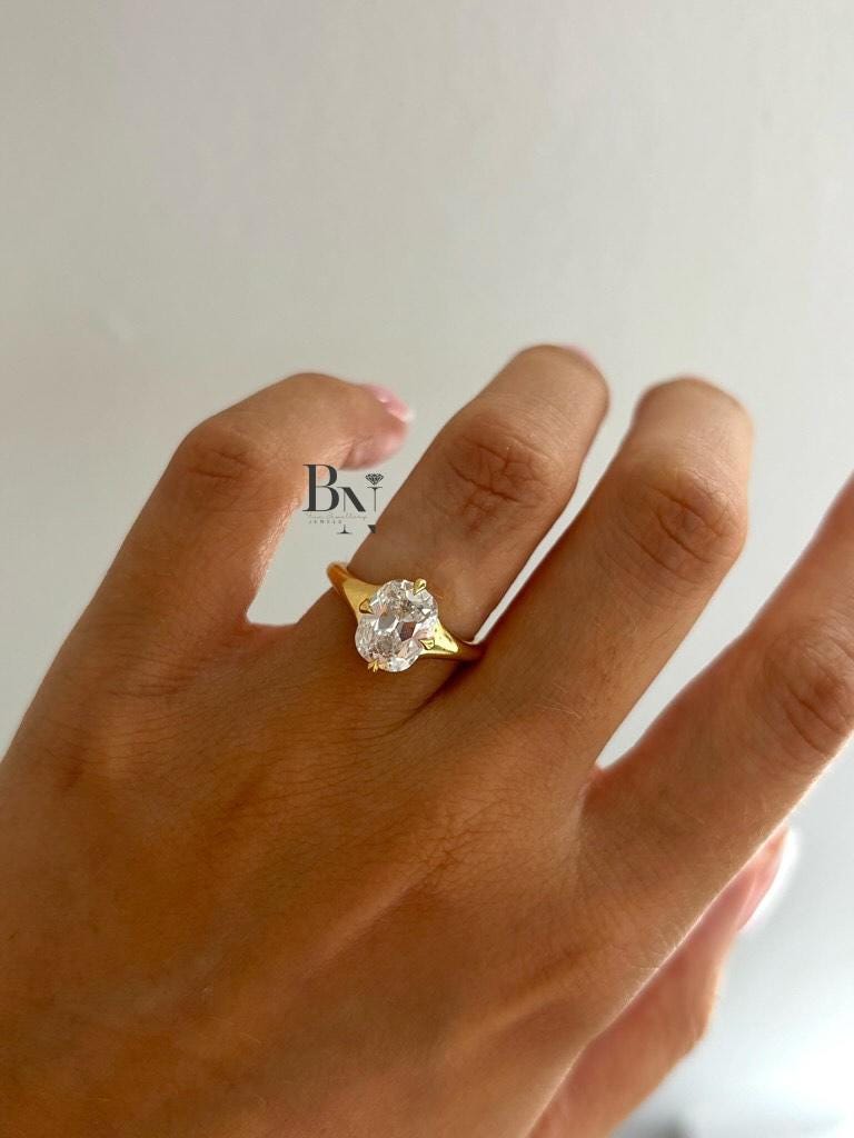 2ct Old Mine Cushion Lab Grown Diamond Engagement Ring | Vintage Solitaire 14K Gold