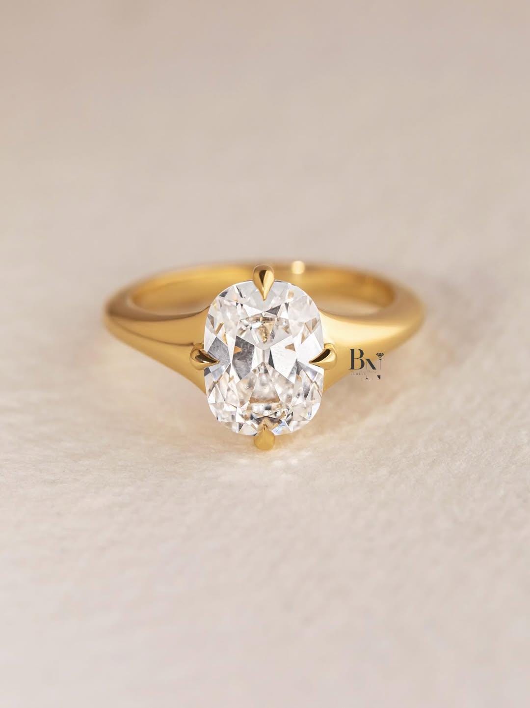 2ct Old Mine Cushion Lab Grown Diamond Engagement Ring | Vintage Solitaire 14K Gold