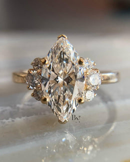 2ct Marquise Lab Grown Diamond Engagement Ring | Cluster Round Side Stones Nature Inspired 14K Gold