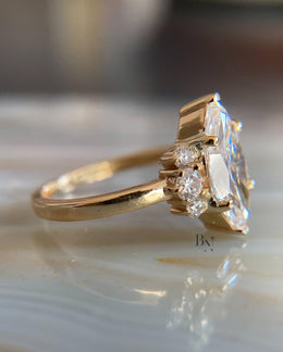 2ct Marquise Lab Grown Diamond Engagement Ring | Cluster Round Side Stones Nature Inspired 14K Gold