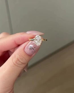 1.5ct Oval Lab Grown Diamond Engagement Ring | Hidden Halo 18K Yellow Gold
