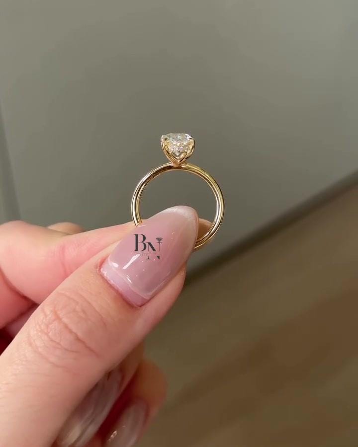 1.5ct Oval Lab Grown Diamond Engagement Ring | Hidden Halo 18K Yellow Gold