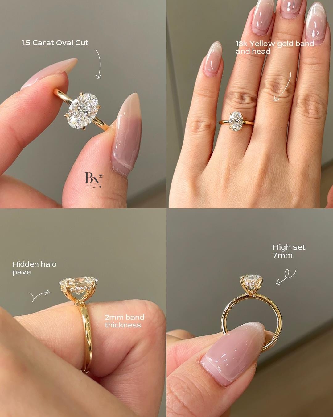 1.5ct Oval Lab Grown Diamond Engagement Ring | Hidden Halo 18K Yellow Gold