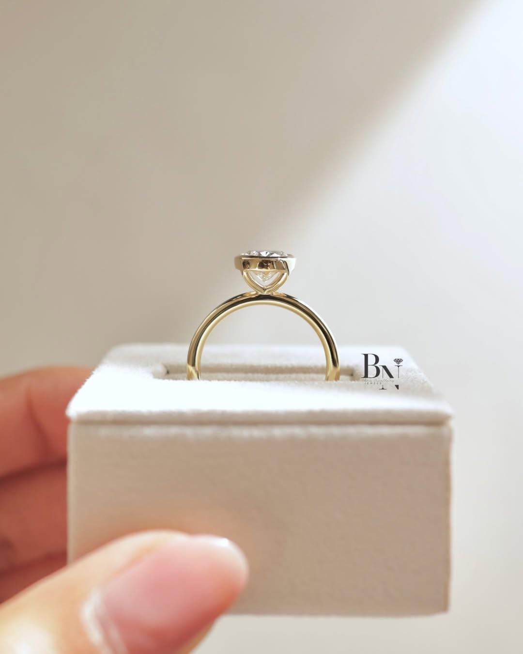 2ct Oval Lab Grown Diamond Engagement Ring | Bezel Set Minimalist Solitaire 14K Yellow Gold