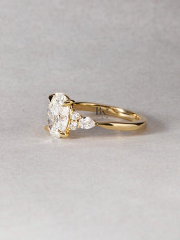 2ct Oval Lab Grown Diamond Engagement Ring | Cluster Pear Side Stones Nature Inspired 14K Gold