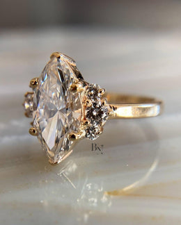 2ct Marquise Lab Grown Diamond Engagement Ring | Cluster Round Side Stones Nature Inspired 14K Gold