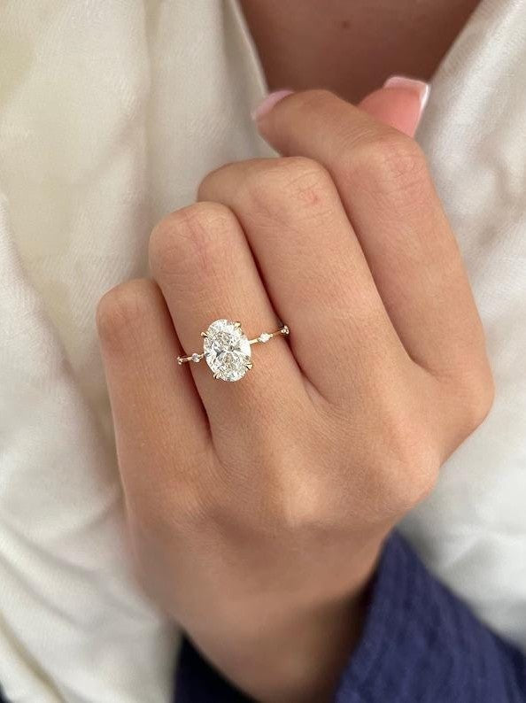2ct Oval Lab Grown Diamond Engagement Ring | Dainty Thin Solitaire 14K Gold