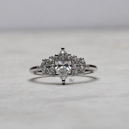 1ct Marquise Lab Grown Diamond Engagement Ring | Vintage Art Deco Five Stone 14K White Gold