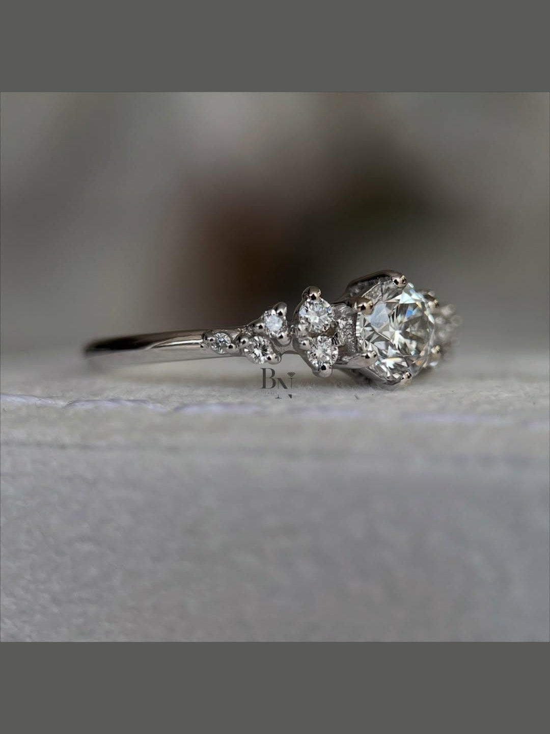 0.50ct Lab Grown Diamond Engagement Ring | Asymmetrical Cluster Nature Inspired 14K White Gold