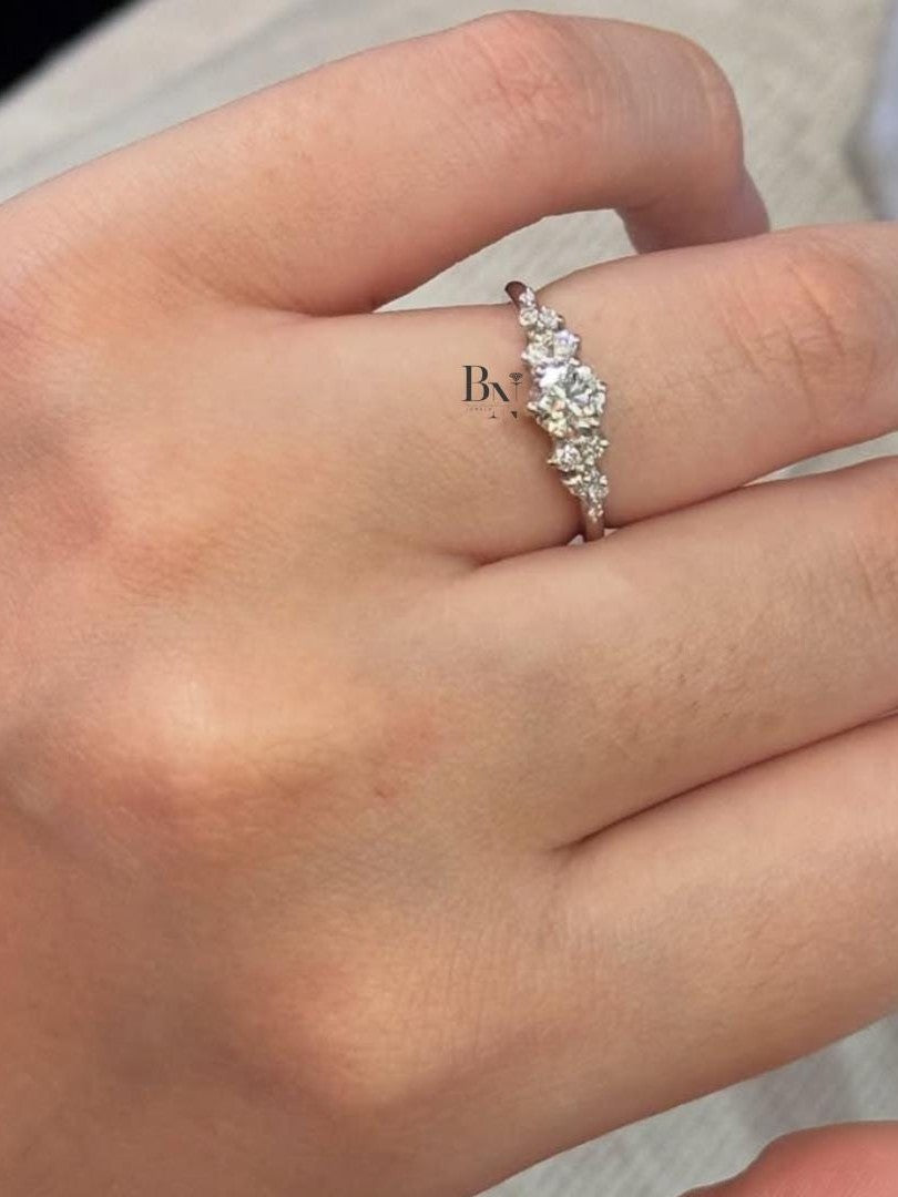 0.50ct Lab Grown Diamond Engagement Ring | Asymmetrical Cluster Nature Inspired 14K White Gold