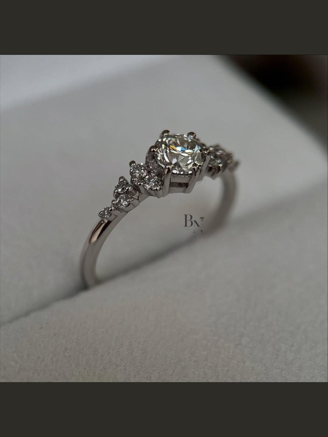 0.50ct Lab Grown Diamond Engagement Ring | Asymmetrical Cluster Nature Inspired 14K White Gold