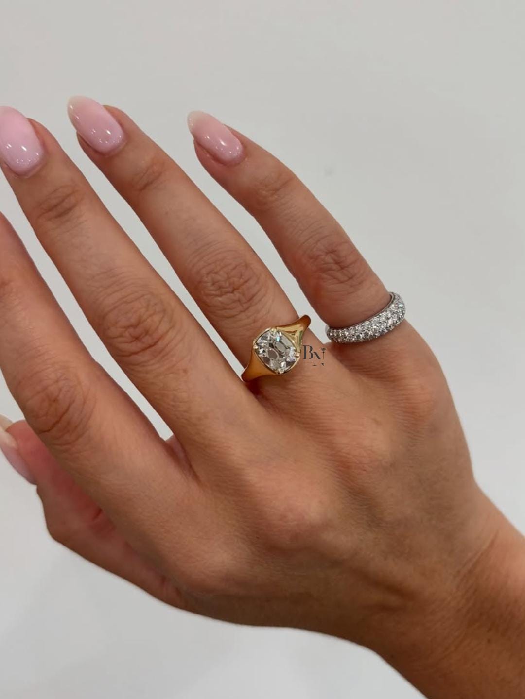 2ct Old Mine Cushion Lab Grown Diamond Engagement Ring | Vintage Bezel Signet 14K Yellow Gold