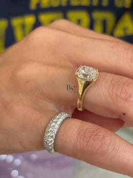 2ct Old Mine Cushion Lab Grown Diamond Engagement Ring | Vintage Bezel Signet 14K Yellow Gold