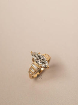 2ct Marquise Lab Grown Diamond Engagement Ring | Art Deco Baguette Side Stones 14K Yellow Gold