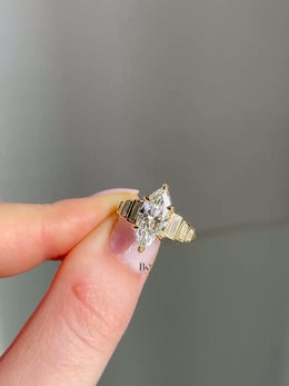 2ct Marquise Lab Grown Diamond Engagement Ring | Art Deco Baguette Side Stones 14K Yellow Gold