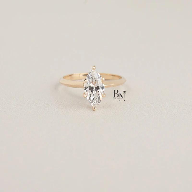 1ct Marquise Lab Grown Diamond Solitaire Ring | Minimalist Dainty 14K Yellow Gold
