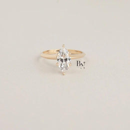 1ct Marquise Lab Grown Diamond Solitaire Ring | Minimalist Dainty 14K Yellow Gold