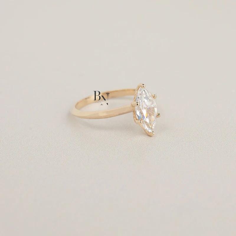 1ct Marquise Lab Grown Diamond Solitaire Ring | Minimalist Dainty 14K Yellow Gold