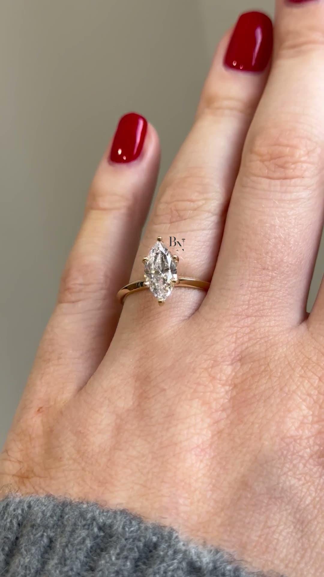 1ct Marquise Lab Grown Diamond Solitaire Ring | Minimalist Dainty 14K Yellow Gold