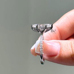 2ct Marquise Lab Grown Diamond Engagement Ring | Hidden Halo Pavé Elongated Solitaire 14K White Gold
