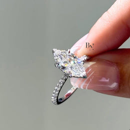 2ct Marquise Lab Grown Diamond Engagement Ring | Hidden Halo Pavé Elongated Solitaire 14K White Gold