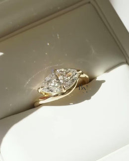 2ct East West Marquise Lab Grown Diamond Engagement Ring | Bypass Tension Style 14K Yellow Gold