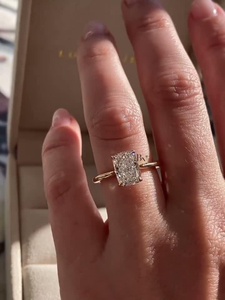2ct Elongated Cushion Lab Grown Diamond Engagement Ring | Dainty Solitaire 14K Yellow Gold