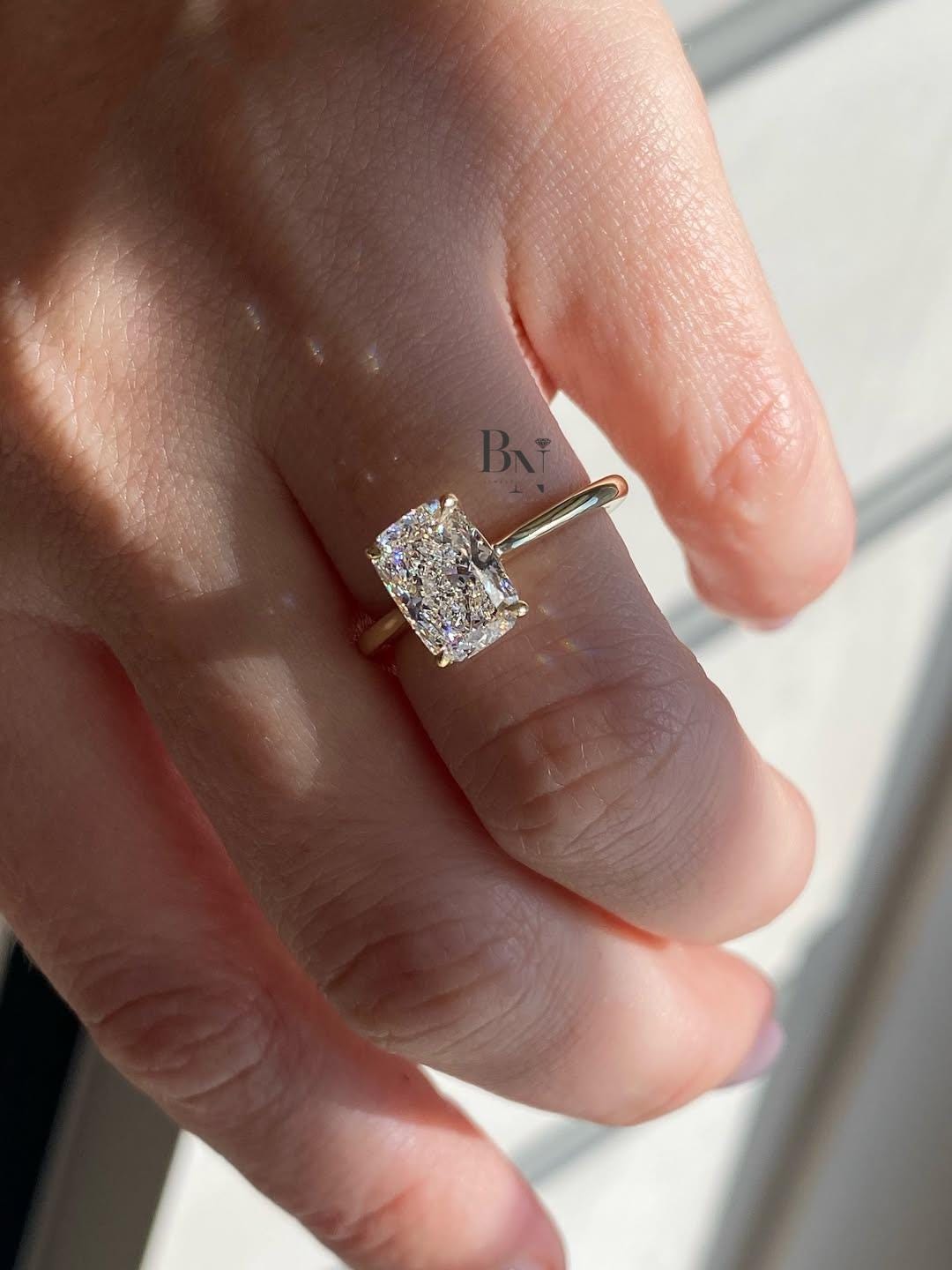 2ct Elongated Cushion Lab Grown Diamond Engagement Ring | Dainty Solitaire 14K Yellow Gold