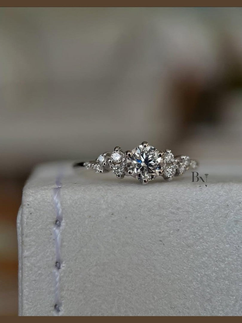 0.50ct Lab Grown Diamond Engagement Ring | Asymmetrical Cluster Nature Inspired 14K White Gold
