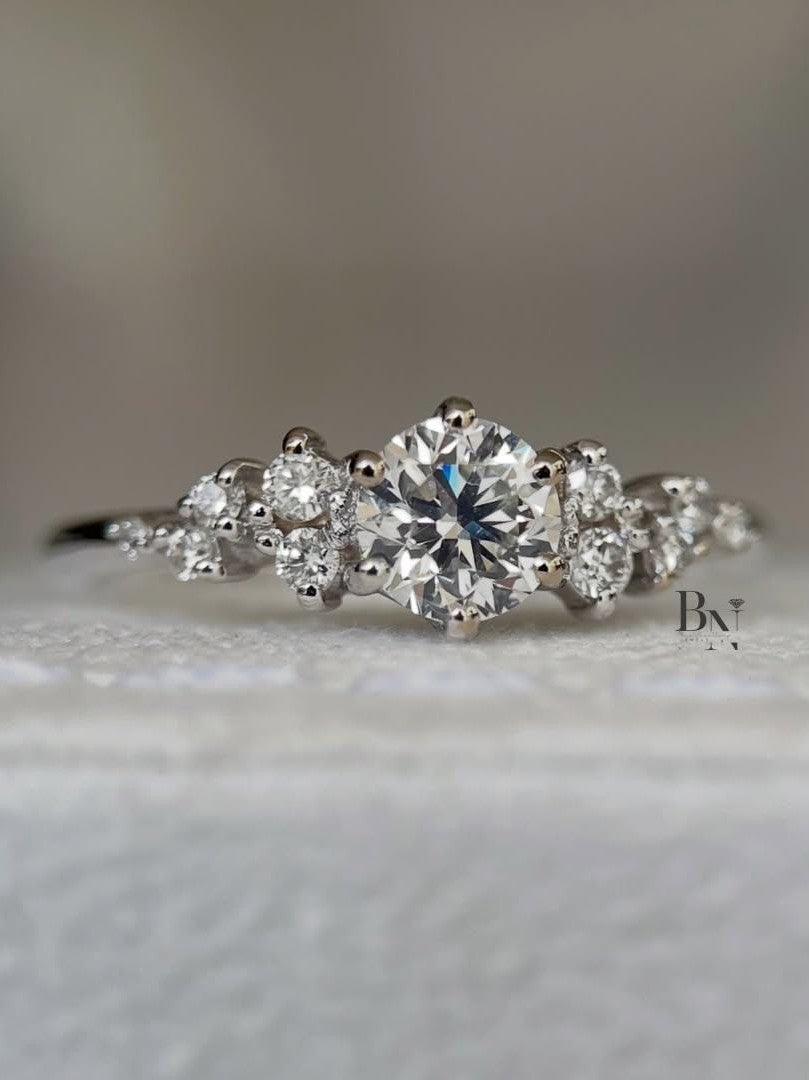 0.50ct Lab Grown Diamond Engagement Ring | Asymmetrical Cluster Nature Inspired 14K White Gold