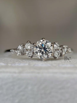0.50ct Lab Grown Diamond Engagement Ring | Asymmetrical Cluster Nature Inspired 14K White Gold