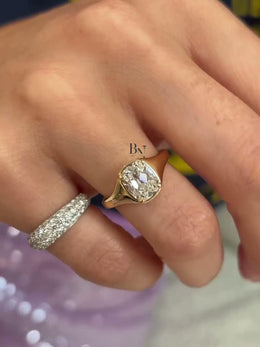 2ct Old Mine Cushion Lab Grown Diamond Engagement Ring | Vintage Bezel Signet 14K Yellow Gold