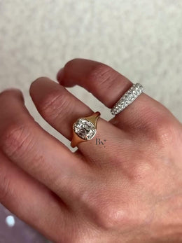 2ct Old Mine Cushion Lab Grown Diamond Engagement Ring | Vintage Bezel Signet 14K Yellow Gold