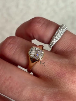 2ct Old Mine Cushion Lab Grown Diamond Engagement Ring | Vintage Bezel Signet 14K Yellow Gold