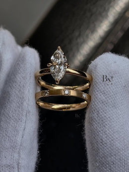 2ct Marquise Lab Grown Diamond Bridal Set | Modern Matte Gold Flush Band 14K Yellow Gold