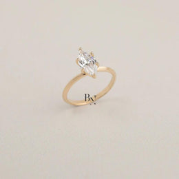 1ct Marquise Lab Grown Diamond Solitaire Ring | Minimalist Dainty 14K Yellow Gold
