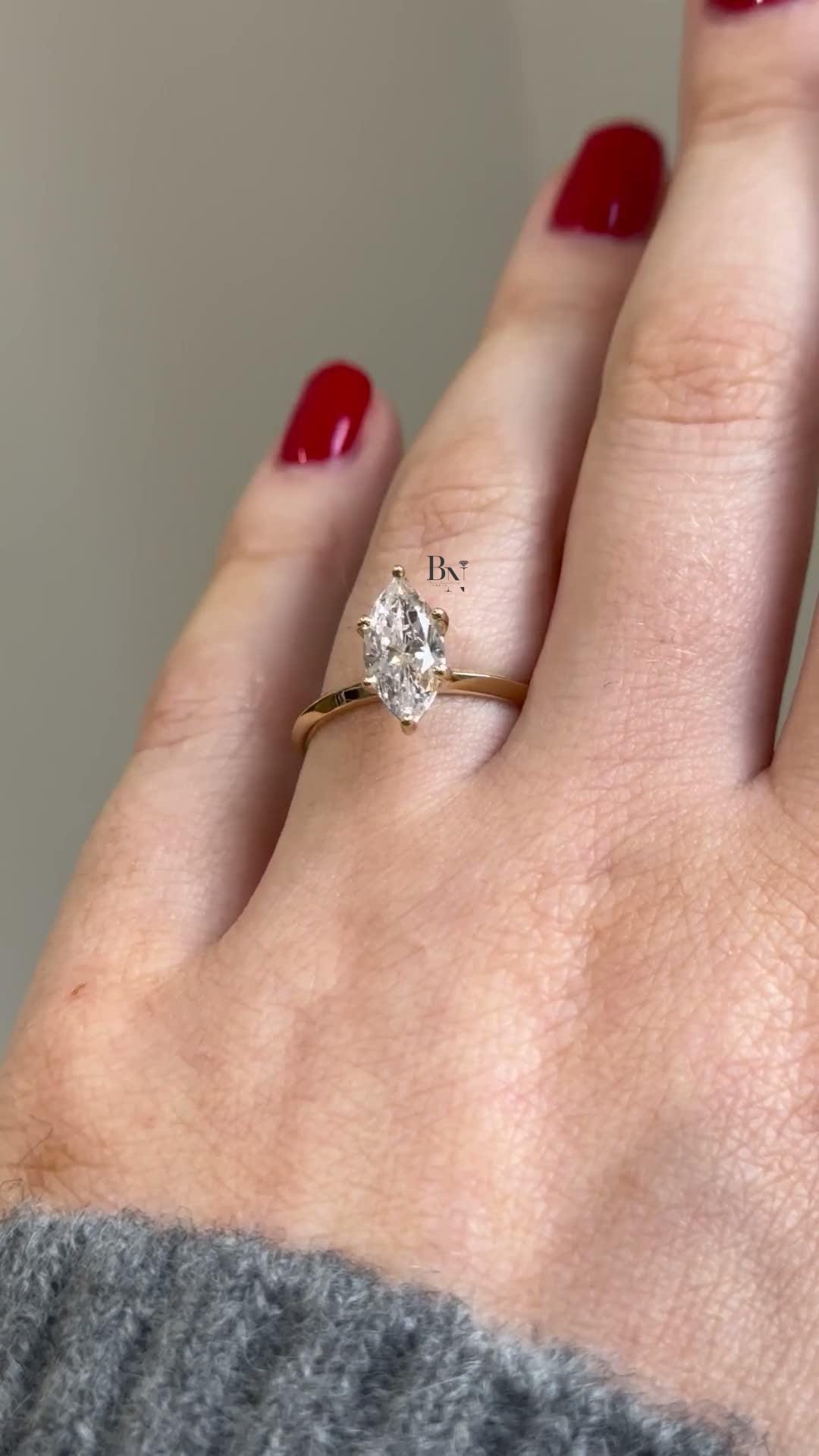 1ct Marquise Lab Grown Diamond Solitaire Ring | Minimalist Dainty 14K Yellow Gold
